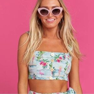 Show Me Your MuMu x Barbie Loves Adeline Crop Top Blue Tropical Size Small